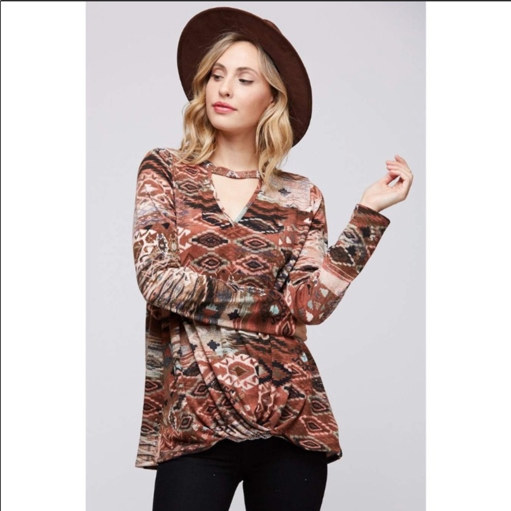 Printed long sleeve top